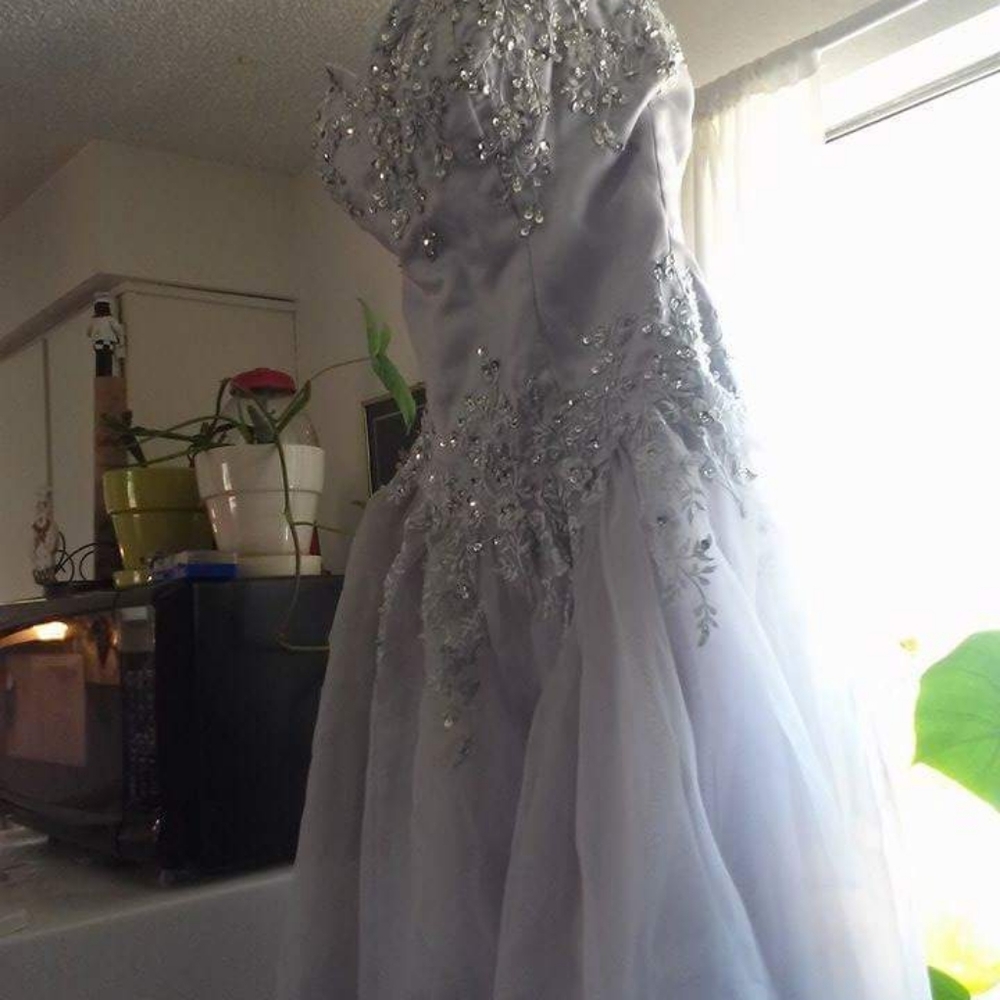 Beautiful Strapless Sweetheart Shimmery Silver Color Wedding Dress